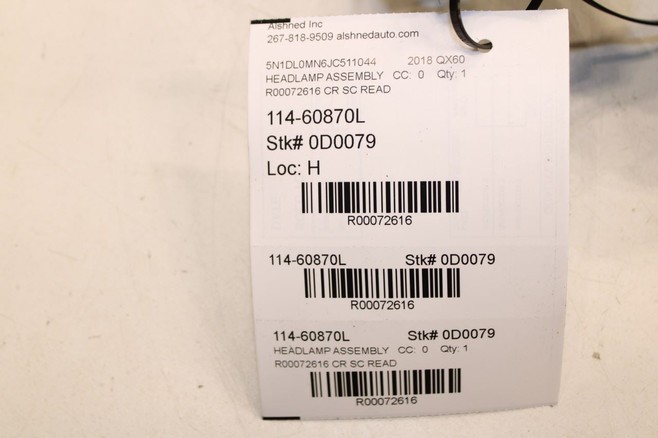 17-18 Infiniti QX60 3.5L Front Driver Side Headlight Lamp 26060-9NF0D *ReaD ASIS - Alshned Auto Parts