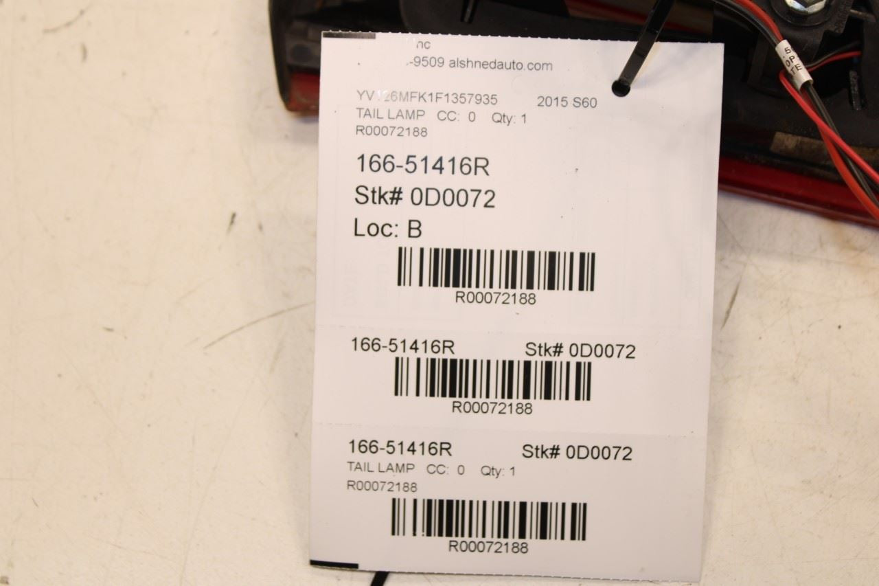 2015-2016 Volvo S60 T5 Premier Rear Right Side Tail Light Lamp 30796272 OEM - Alshned Auto Parts