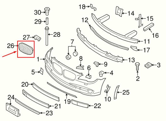 2010-2015 BMW 750i xDrive Front Right Bumper Upper Kidney Grille 51-11-7-184-152 - Alshned Auto Parts