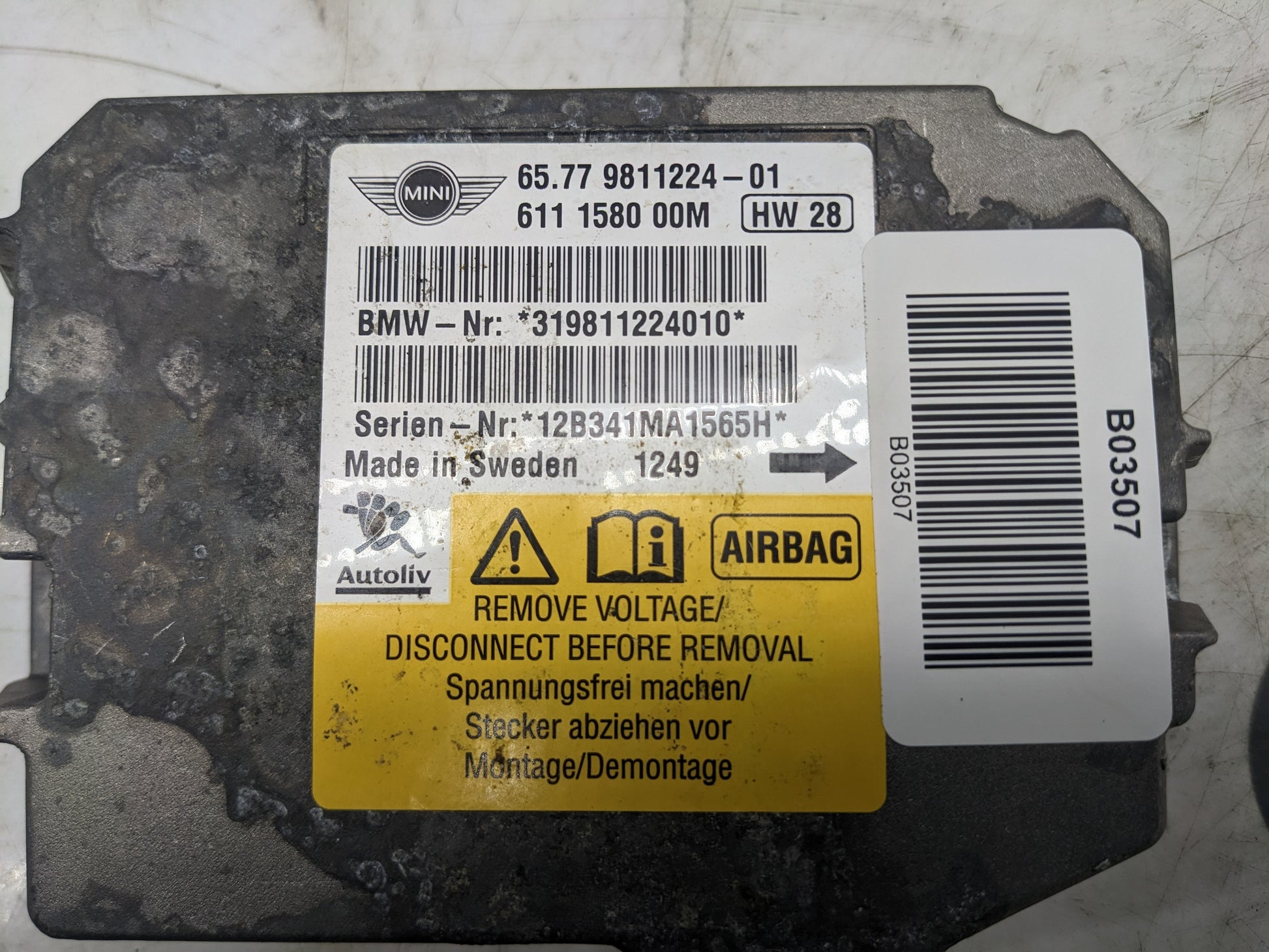 2007-2015 Mini Cooper Air Bag Control Module 65779811224 OEM - Alshned Auto Parts