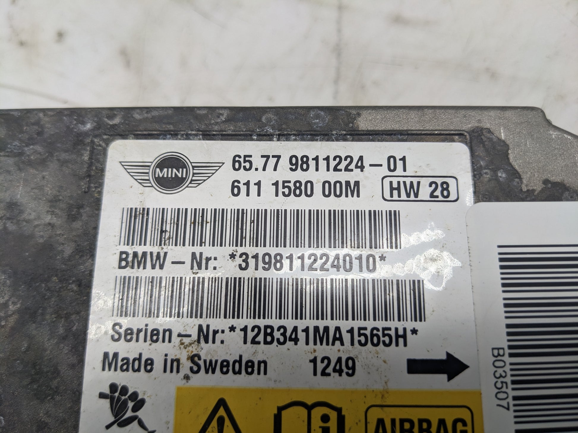 2007-2015 Mini Cooper Air Bag Control Module 65779811224 OEM - Alshned Auto Parts