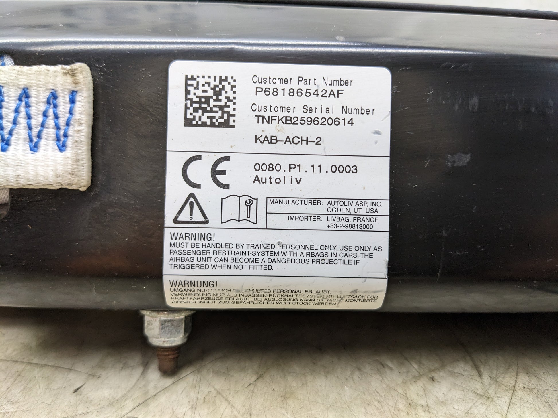 2017-2023 Chrysler Pacifica Front Left Lower Dash Knee Airbag 68186542AF OEM - Alshned Auto Parts