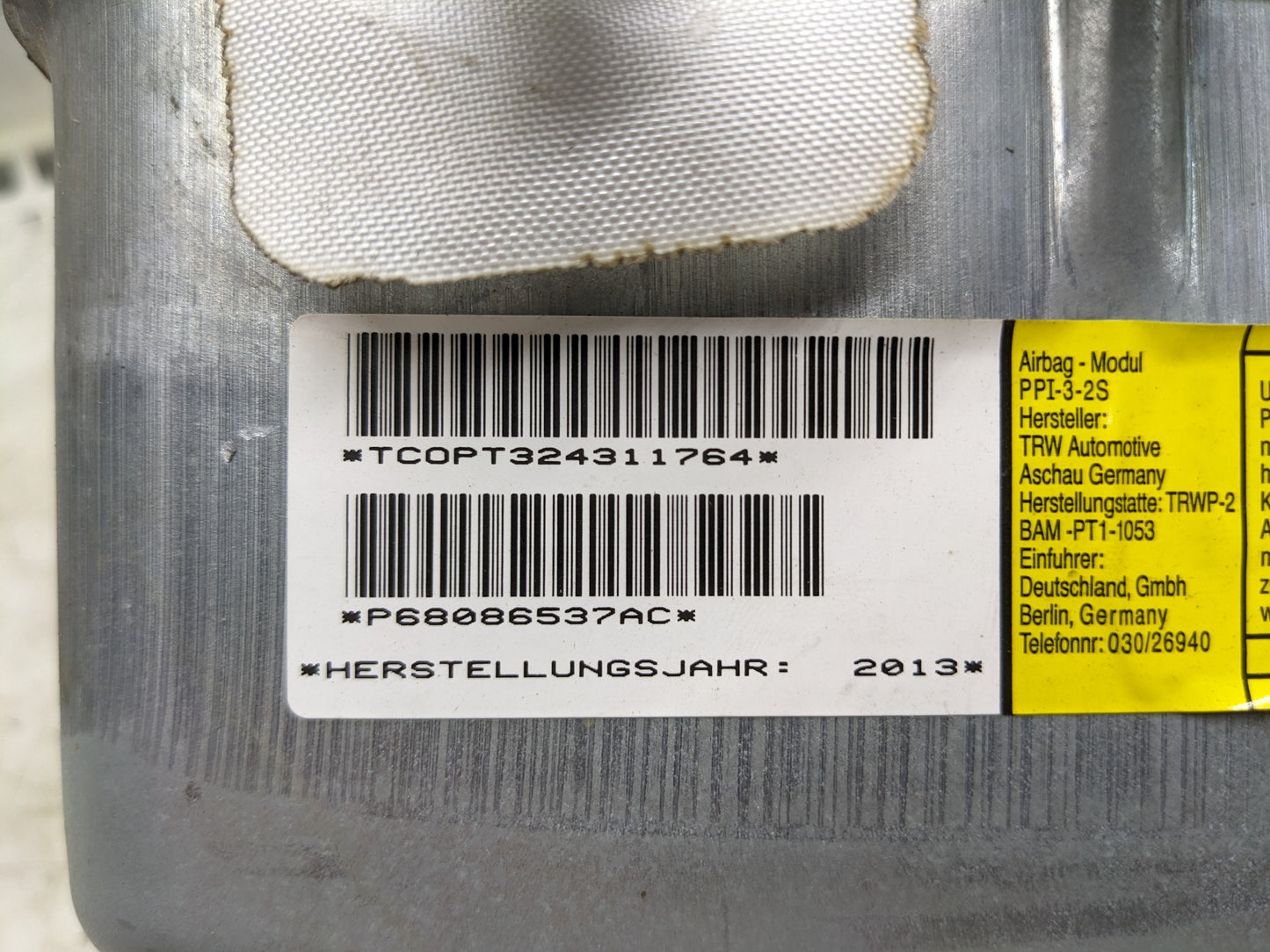 2008-2016 Chrysler Town & Country Passenger Right Front Dash Airbag 68086537AC OEM - Alshned Auto Parts