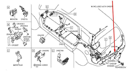 2016-2019 Infiniti QX60 Rear Body Wire Wiring Harness 24095-9NF0B OEM - Alshned Auto Parts
