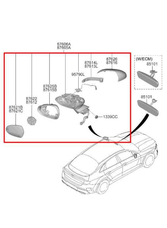 21-24 Kia K5 GT-Line 1.6L Passenger Right Side Rear View Mirror 87620-L3080 OEM - Alshned Auto Parts