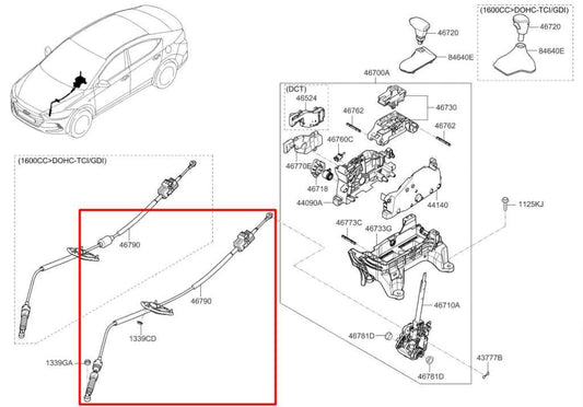 16-20 Hyundai Elantra 2.0L Automatic Transmission Gear Shift Lever Control Cable - Alshned Auto Parts