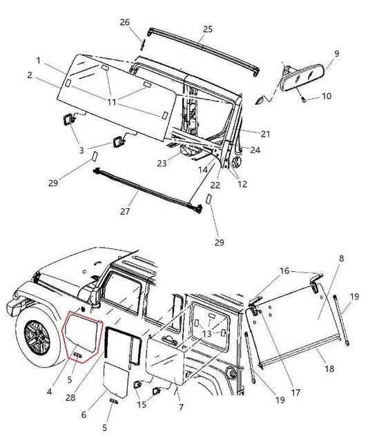 2007-2017 Jeep Wrangler Unlimited Sport Front Left Door Window Glass 55395249AB - Alshned Auto Parts