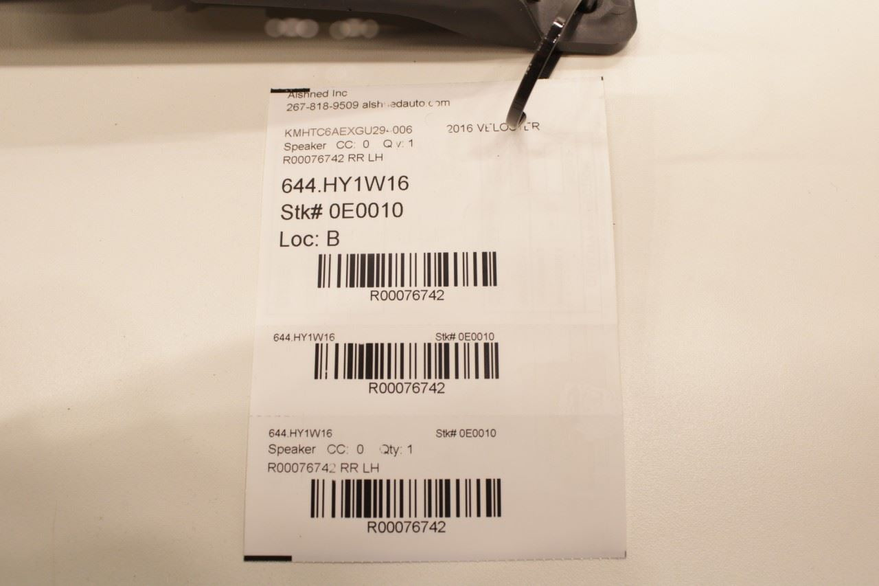 11-2017 Hyundai Veloster Turbo Rear Left Side Quarter Audio Speaker 96360-2V110 - Alshned Auto Parts