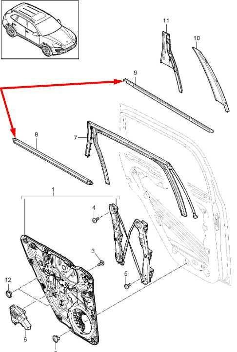11-18 Porsche Cayenne S Rear Left Door Outer and Inner Belt Molding Weatherstrip1
