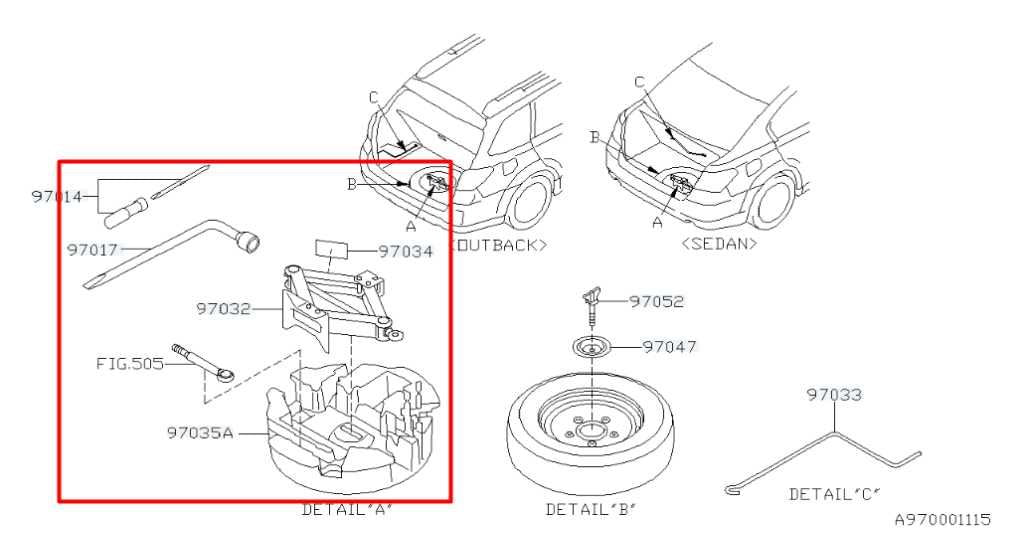 2011-14 Subaru Outback 2.5L AWD Lift Jack and Tool Kit w/ Foam Holder Container - Alshned Auto Parts