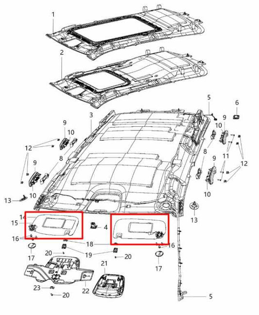 2014-21 Jeep Grand Cherokee Front RH LH Side Sun Visor Set w/ Illuminated Mirror - Alshned Auto Parts
