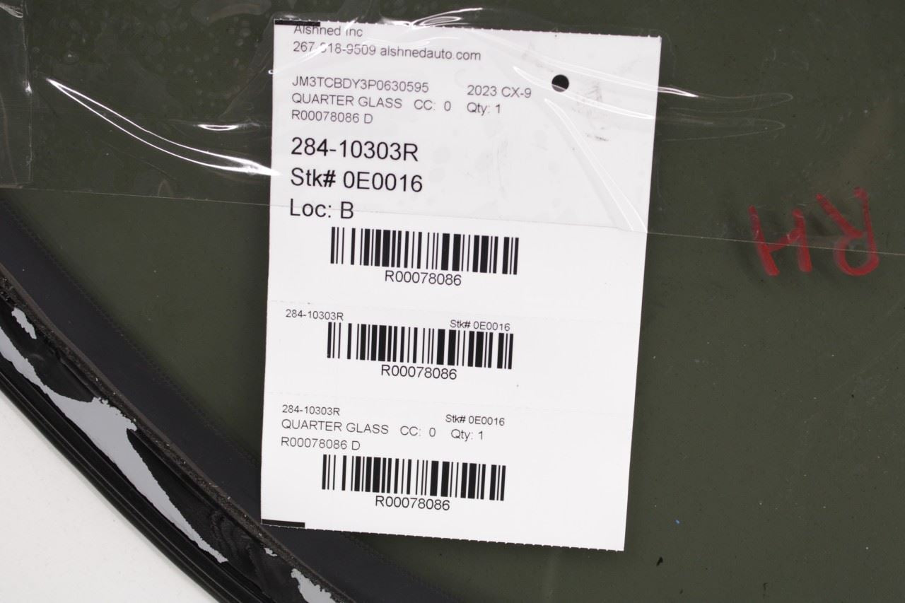 16-2023 Mazda CX-9 Grand Touring Rear Right Passenger Side Quarter Window Glass - Alshned Auto Parts