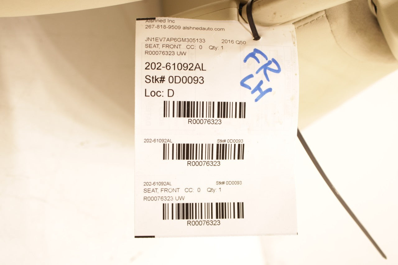 15-17 Infiniti Q50 Premium Front Driver Left Side Seat Complete 87670-4HA3B OEM - Alshned Auto Parts