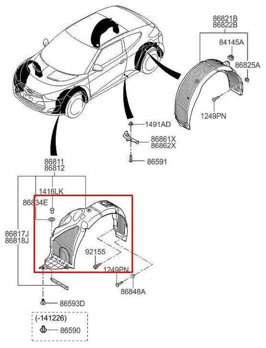 2011-2017 Hyundai Veloster Turbo Front Left Side Wheelhouse Liner Splash Shield - Alshned Auto Parts