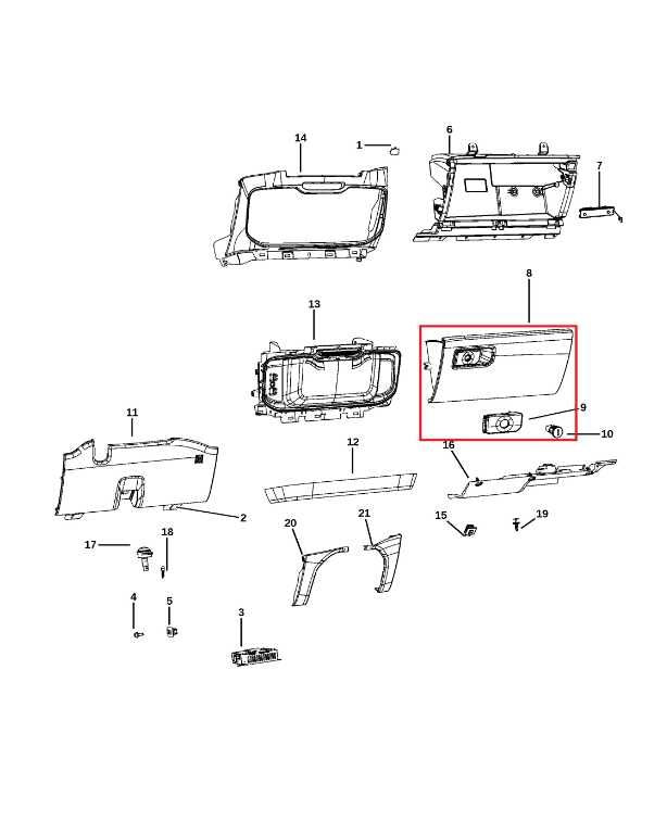 19-26 RAM 1500 Big Horn Dash Lower Glove Box Door Storage Compartment 6MA98TX7AI1