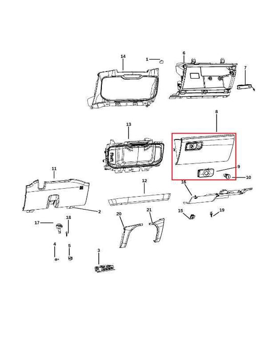19-26 RAM 1500 Big Horn Dash Lower Glove Box Door Storage Compartment 6MA98TX7AI - Alshned Auto Parts