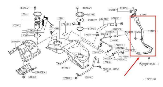 2014-2023 Infiniti Q50 Luxe RWD 3L Fuel Filler Neck Hose Tube Pipe 17221-6HH0A - Alshned Auto Parts