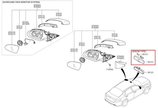 2016-2020 KIA Optima EX Interior Inside Rear View Mirror 85101-A4000 OEM - Alshned Auto Parts