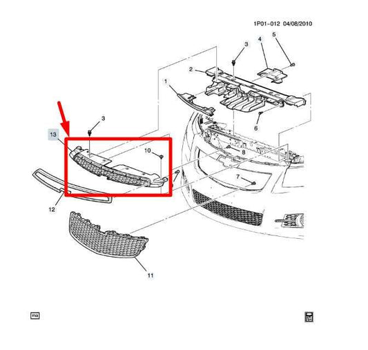 2011-2014 Chevrolet Cruze LT 1.4L Front Upper Radiator Grille 96981100 OEM - Alshned Auto Parts