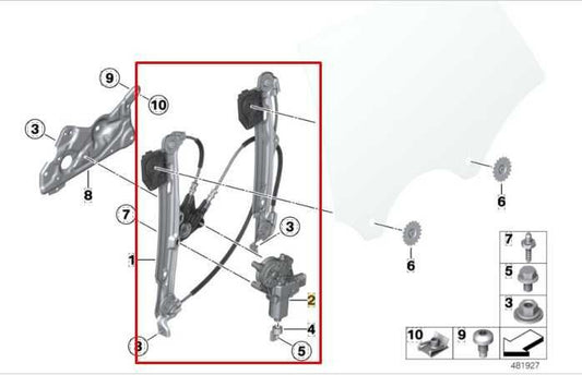 15-2016 BMW 435I Gran Coupe Rear Left Door Window Regulator w/ Motor 51357365257 - Alshned Auto Parts