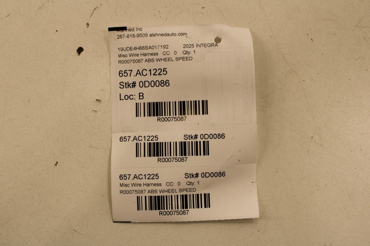 2023-26 Acura Integra A-Spec Rear LH and RH ABS Wheel Speed Sensor Wire Harness - Alshned Auto Parts