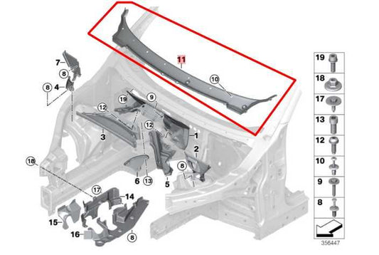 2014-18 BMW X5 xDrive35i 3.0L AWD Front Windshield Cowl Vent Grille Cover Panel - Alshned Auto Parts