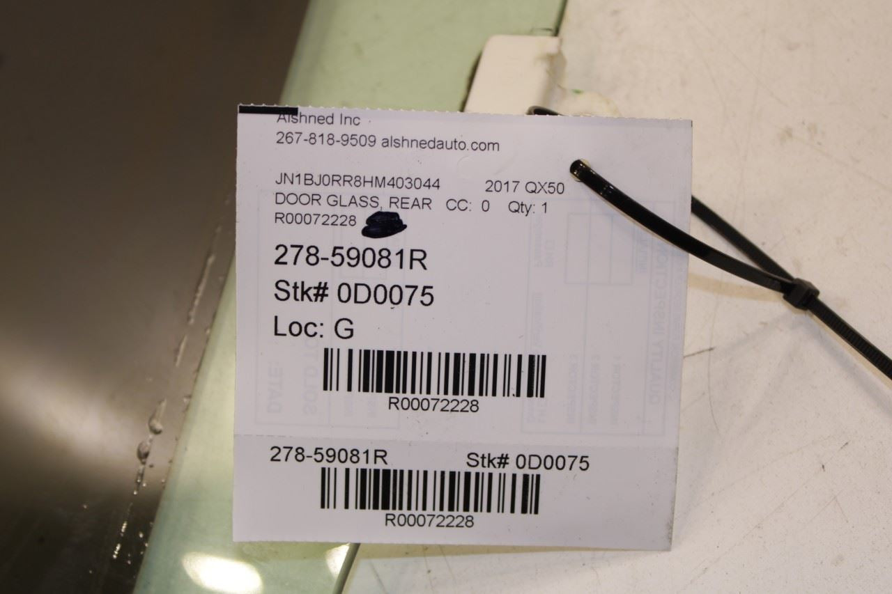 2015-2017 Infiniti QX50 Rear Right Passenger Side Door Window Glass 82300-5UB0A - Alshned Auto Parts