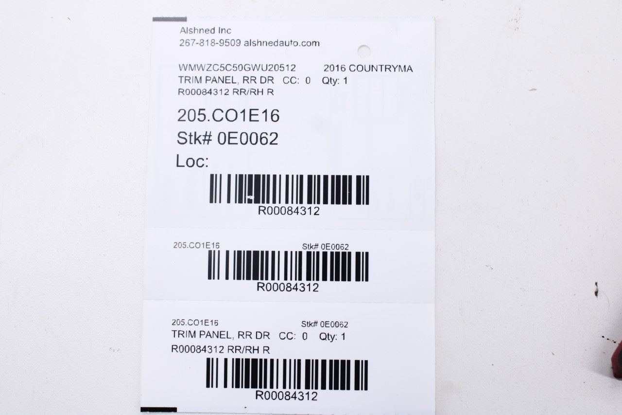 2012-16 Mini Countryman Cooper S Rear Right Side Door Trim Panel 51429812144 OEM22