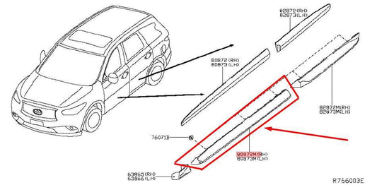 2019-2020 Infiniti QX60 Front Right Side Door Lower Molding Trim 80876-9NB0A OEM - Alshned Auto Parts