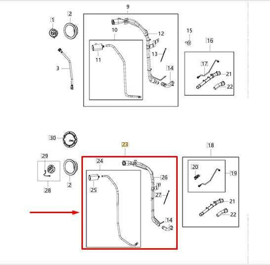 2012-2018 Jeep Wrangler Sahara 3.6L Fuel Filler Neck Tube Pipe 52059821AK OEM - Alshned Auto Parts