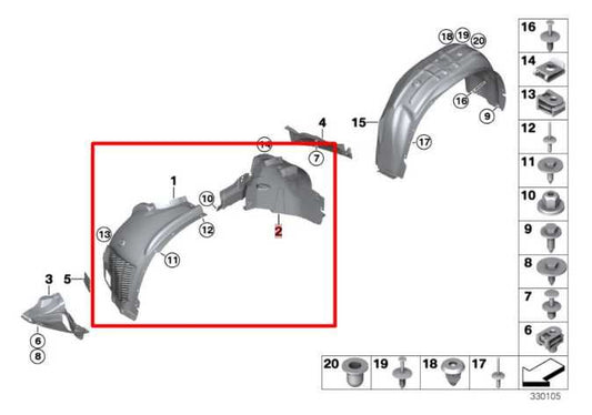 14-18 BMW X5 xDrive35i 3.0L Front Left Side Fender Inner Liner Splash Shield Set - Alshned Auto Parts