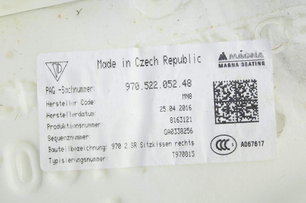 2010-16 Porsche Panamera 4 Rear Passenger Right Side 2nd Row Seat Lower Cushion - Alshned Auto Parts