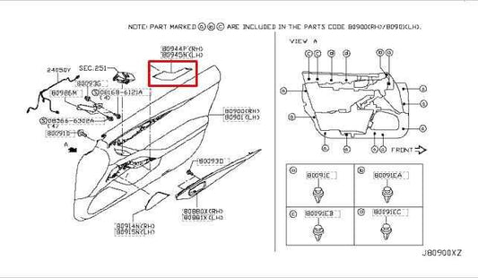 2017-2022 Infiniti Q60 Luxe Left Driver Side Door Trim Cover Cap 80945-5CA0B OEM - Alshned Auto Parts