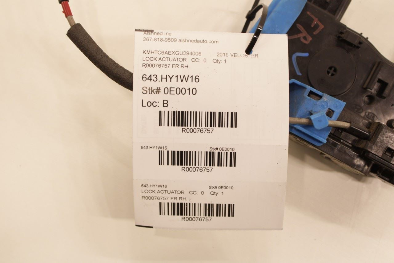 11-2017 Hyundai Veloster Turbo Front Right Door Lock Latch Actuator 81320-2V000 - Alshned Auto Parts