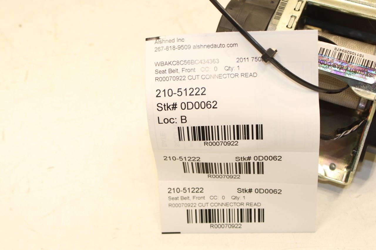 2010-12 BMW 750Li xDrive 4.4L Front Passenger RH Side Seat Belt Retractor *ReaD* - Alshned Auto Parts