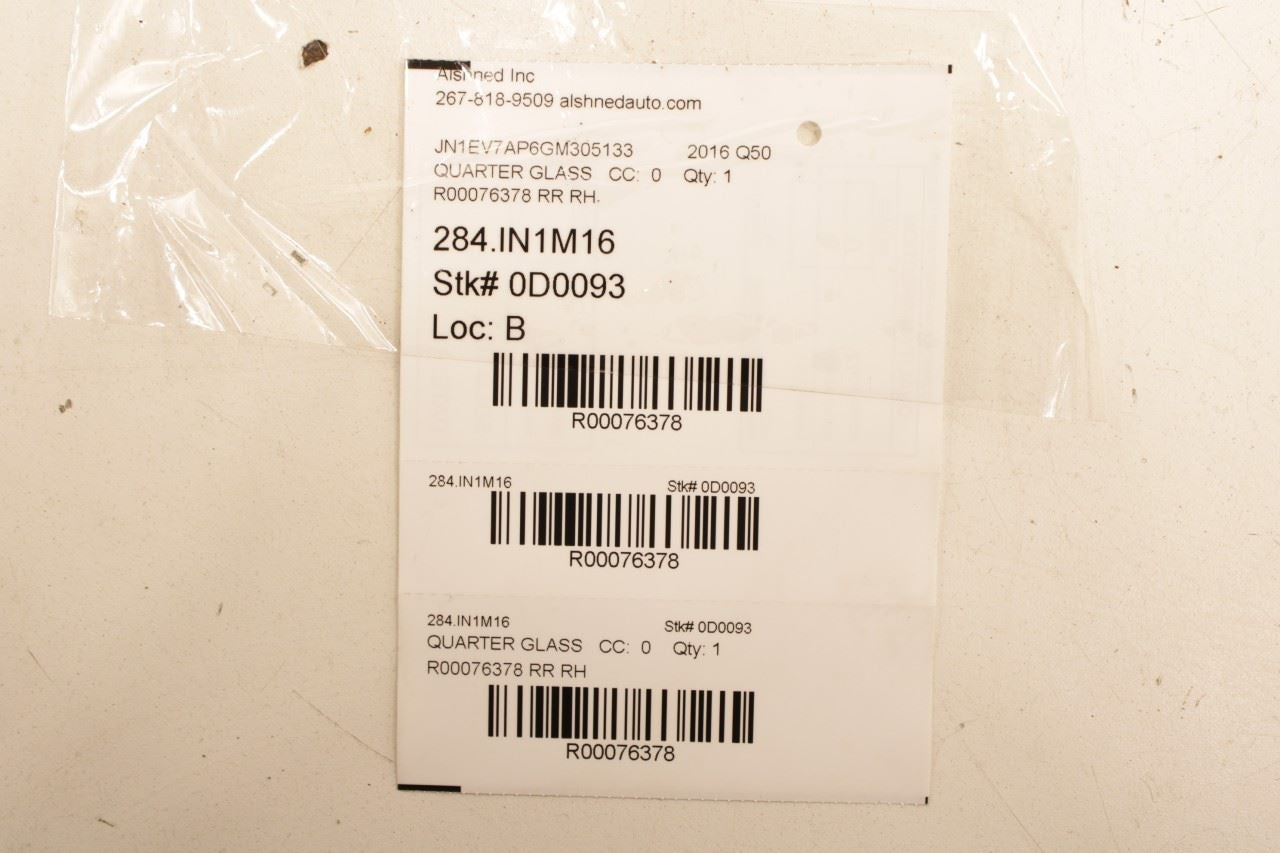 2014-17 Infiniti Q50 Premium Rear Right Passenger Side Door Quarter Window Glass - Alshned Auto Parts