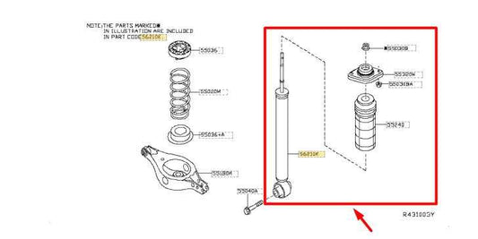 2016-2020 Nissan Pathfinder Rear Left Side Shock Strut Absorber E6210-9NF0A OEM - Alshned Auto Parts