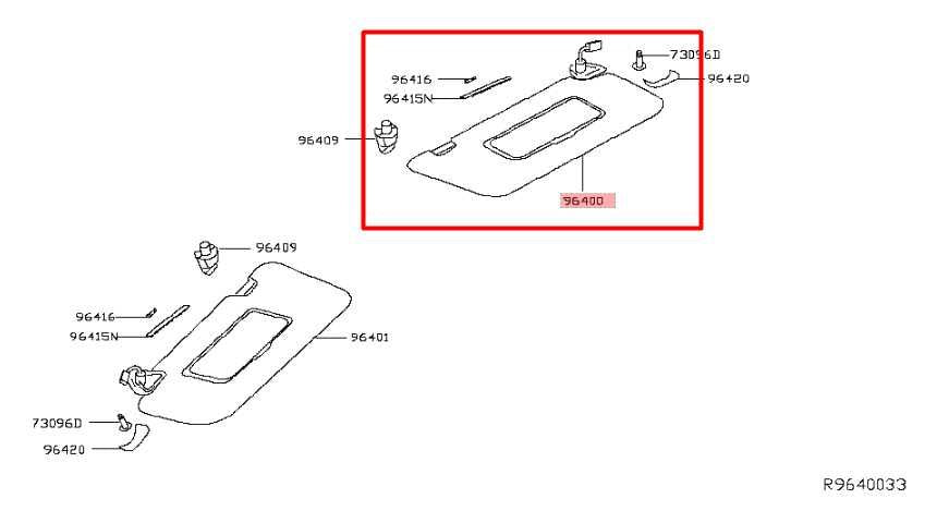 2014-18 Nissan Rogue S Front RH Side Sun Visor w/ Illuminated Mirror 96400-4BA1D - Alshned Auto Parts