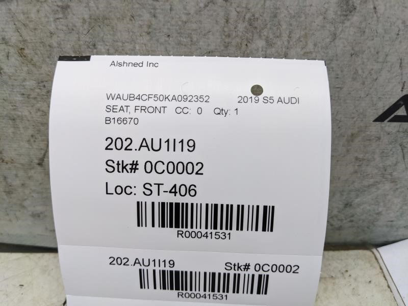 18-25 Audi S5 Premium 3.0L AWD Front Passenger Right Side Seat Lower Track Frame - Alshned Auto Parts