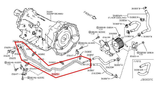 16-23 Infiniti Q50 Luxe 3.0L Auto Transmission Oil Cooler Tube Line 21621-4HK1A - Alshned Auto Parts