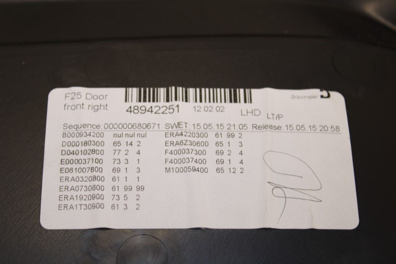 2011-2017 BMW X3 xDrive28i Front Right Passenger Door Trim Panel 51417394528 OEM - Alshned Auto Parts