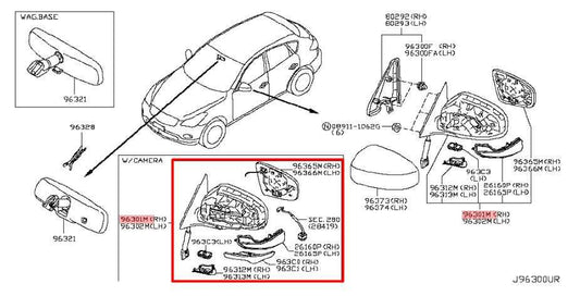 2015-17 Infiniti QX50 3.7L AWD Passenger Right Side Rear View Mirror 96301-5UB3A - Alshned Auto Parts