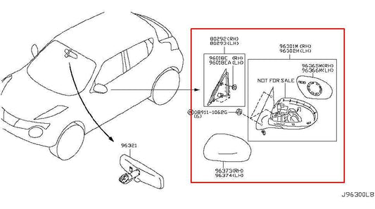 2012-2015 Nissan Juke 1.6L AWD Driver Left Side Rear View Mirror 96302-1KM0C OEM - Alshned Auto Parts