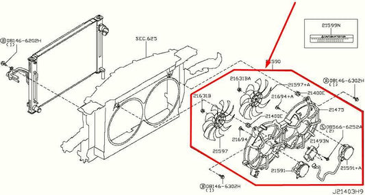 2014-17 Infiniti QX50 3.7L Dual Radiator Cooling Fan Motor Assembly 21481-JK00A - Alshned Auto Parts