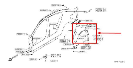 2019-2024 Nissan Altima RR Right Side Inner Quarter Wheel Liner 76748-6CA0A OEM - Alshned Auto Parts