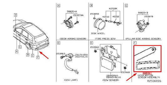 17-19 Nissan Pathfinder RR Bumper Kick Motion Sensor w/ Bracket 85058-9PF0A OEM - Alshned Auto Parts