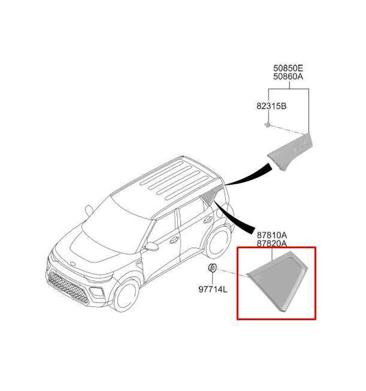 2020-2025 KIA Soul LX Rear Right Passenger Side Quarter Window Glass 87820-K0000 - Alshned Auto Parts