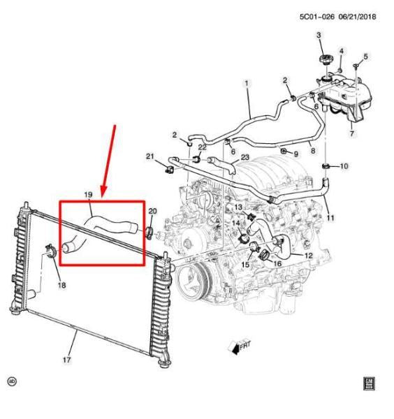 19-23 Chevrolet Silverado 1500 Engine Radiator Coolant Outlet Hose 84393934 OEM - Alshned Auto Parts