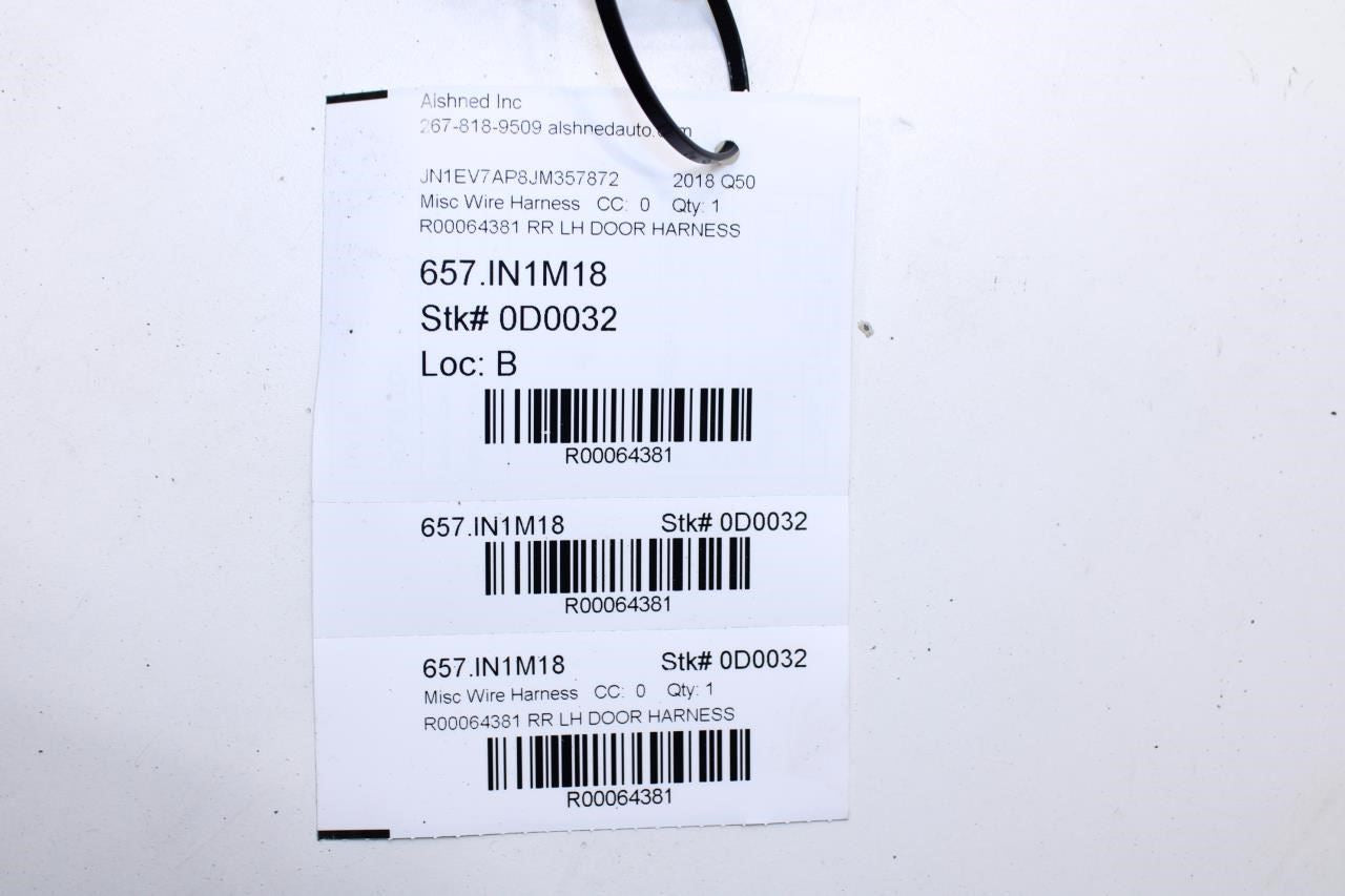2014-19 Infiniti Q50 Luxe RWD Rear Left Driver Door Wire Harness 24126-4GA0A OEM - Alshned Auto Parts