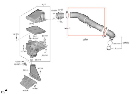 23-25 Kia Sportage Hybrid EX 1.6L AWD Air Intake Inlet Hose Tube 28130-P0400 OEM - Alshned Auto Parts